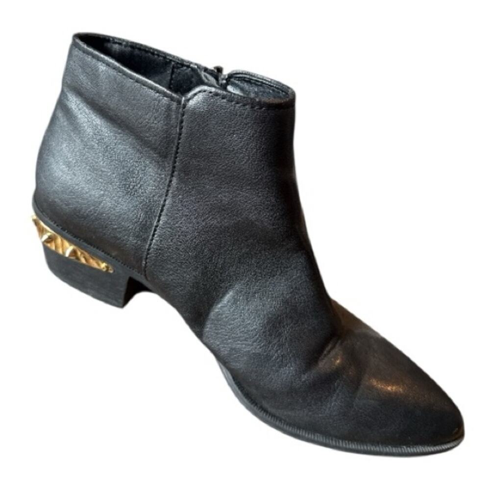 Sam Edelman Circus Black Leather Ankle Boot with Gold Studded Trim